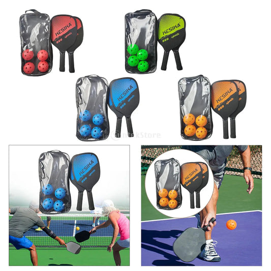 Pickleball Paddles Set Rackets Wood with 4 Balls Carry Bag for Adults Women Pickleball Rackets Outdoor Training Sports