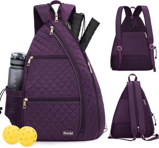 Pickleball Bag for Women Pickleball Backpack Quilted Crossbody Sling Bag Tennis Bag Backpack Pickle Ball Paddle Bag